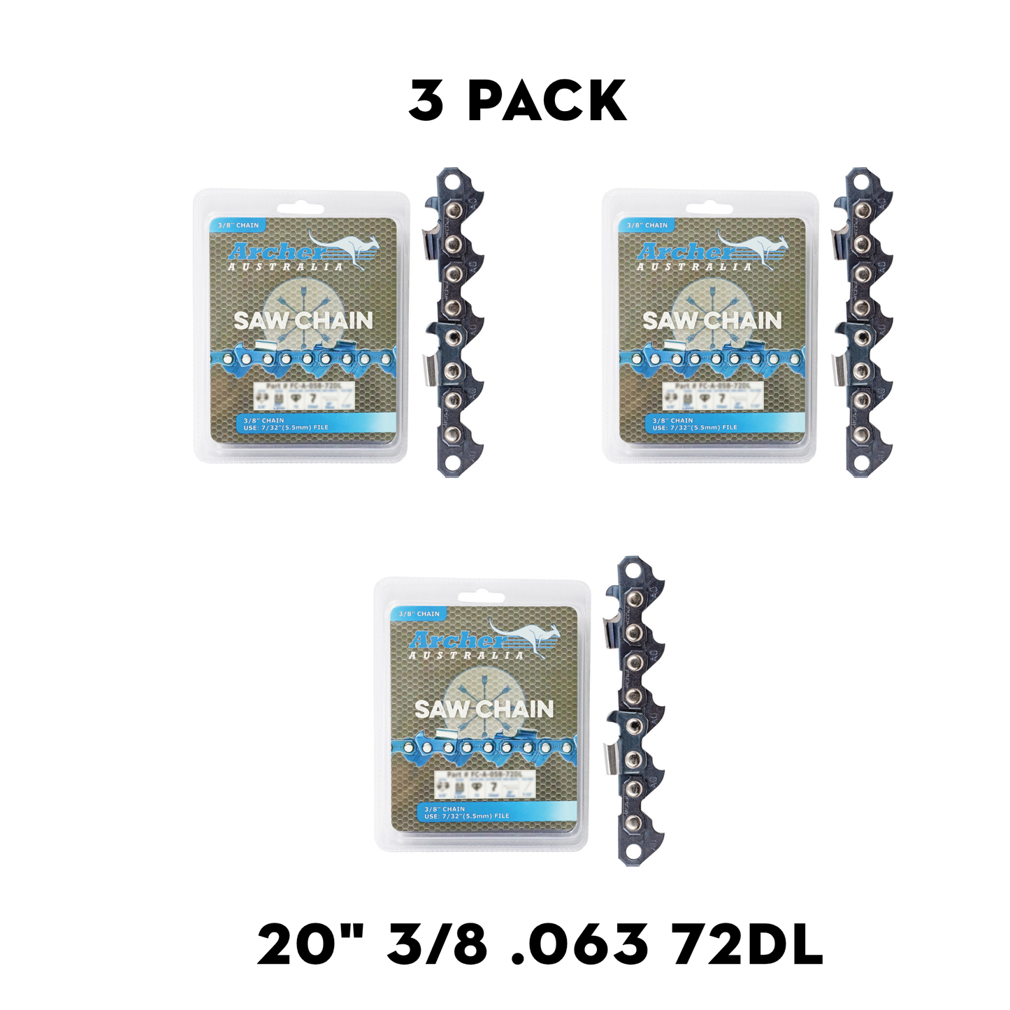 Archer Chain Loop 3 Pack – 3/8", .063", 72DL, Semi Chisel