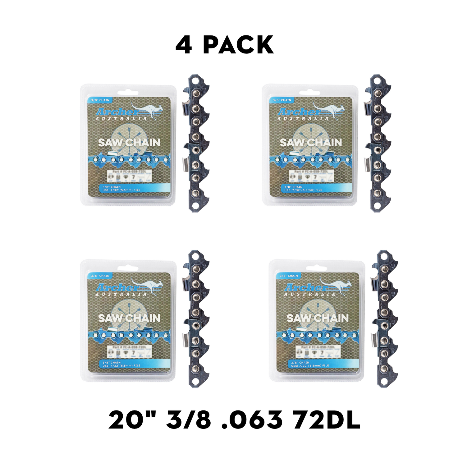 Archer Chain Loop 4 Pack – 3/8", .063", 72DL, Semi Chisel