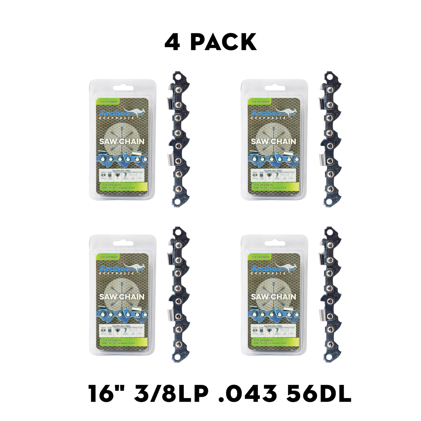 Archer Chain Loop 4 Pack – 3/8" LP, .043", 56DL, Semi Chisel